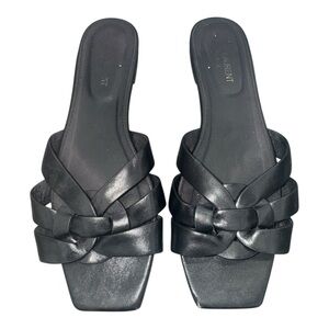 Saint Laurent Black Braided Leather Slide Sandals